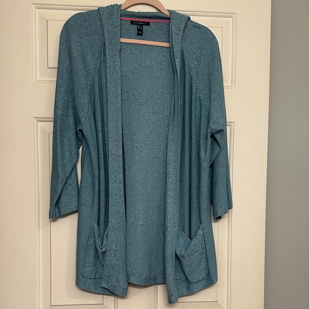 Isaac Mizrahi Teal Hooded Cardigan